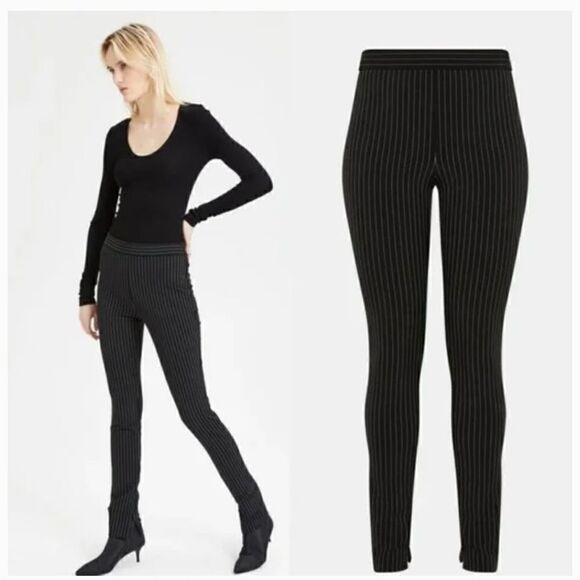 Theory Black/White Pinstripe Perform High Waisted Split Hem Pants Size 6 - Picture 1 of 11